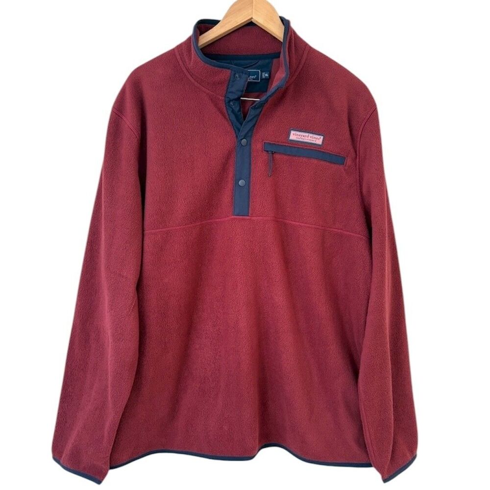 Vineyard Vines Mens Harbor Fleece Quarter-Snap Pullover Crimson Red Sz XL
